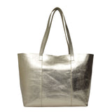 'MAISIE' Yellow Gold Metallic Real Leather Unlined Tote Bag