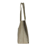 'MAISIE' Yellow Gold Metallic Real Leather Unlined Tote Bag