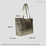 'MAISIE' Yellow Gold Metallic Real Leather Unlined Tote Bag