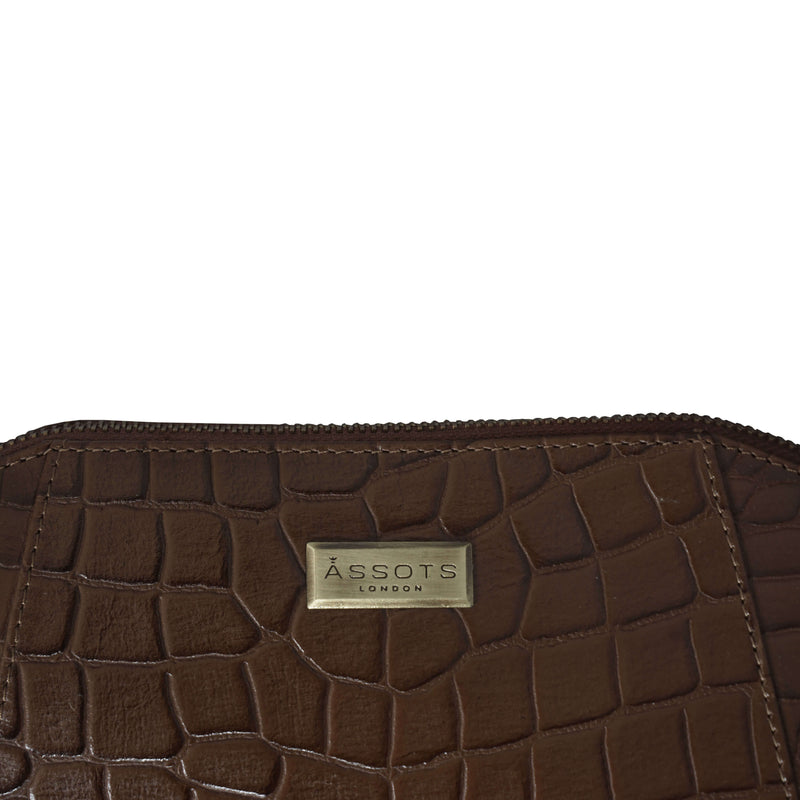 'MANDY' Tan Croc Real Leather Designer Crossbody Bag
