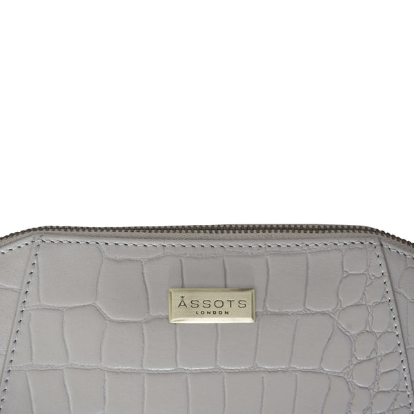 'MANDY' Ice Grey Croc Real Leather Designer Crossbody Bag