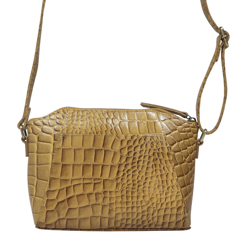 'MANDY' Ochre Croc Real Leather Designer Crossbody Bag