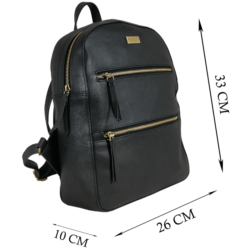 'MANOR' Black Full Grain Leather Zip-top Backpack