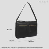 'MARDI' Black Pebble Grain Soft Real Leather Shoulder Bag