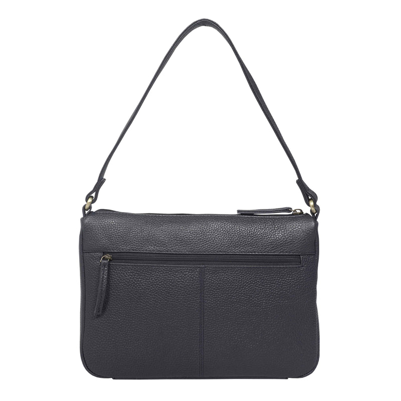 'MARDI' Blue Pebble Grain Soft Real Leather Shoulder Bag