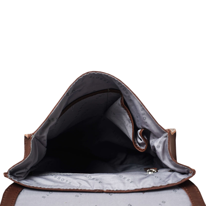'Margaret' Brown Vintage Polished Leather Flap-over Backpack
