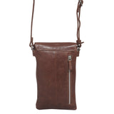 'MARIA' Cognac Vintage Real Leather Crossbody Phone Bag