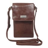 'MARIA' Cognac Vintage Real Leather Crossbody Phone Bag