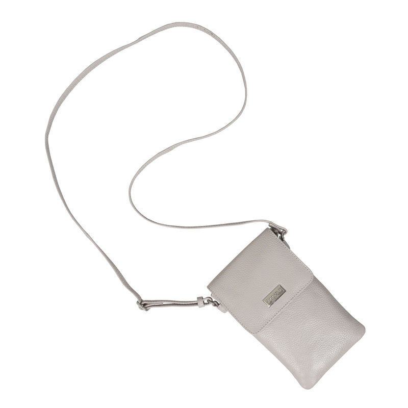 'MARIA' Nudish Ice Grey Pebble Grain Real Leather Crossbody Phone Bag