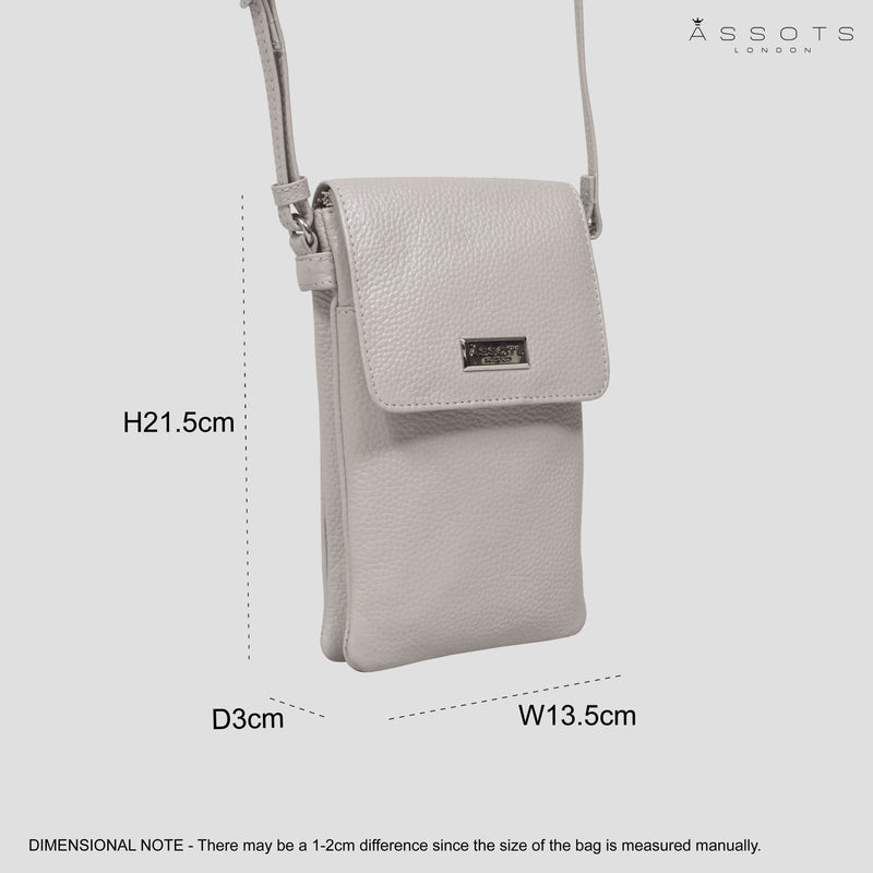 'MARIA' Nudish Ice Grey Pebble Grain Real Leather Crossbody Phone Bag