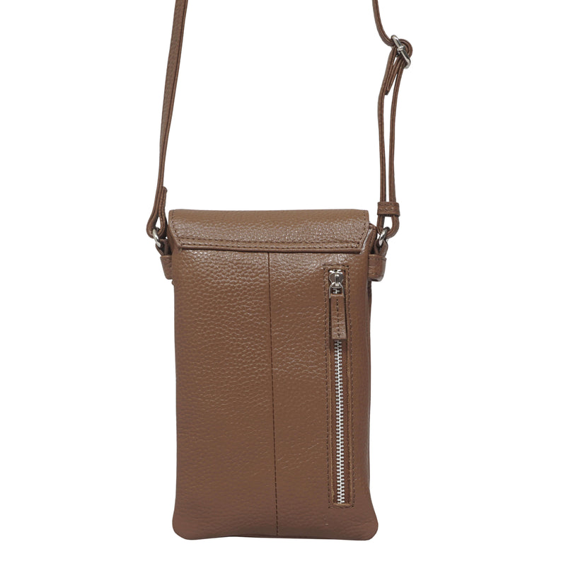 'MARIA' Tan Pebble Grain Real Leather Crossbody Phone Bag