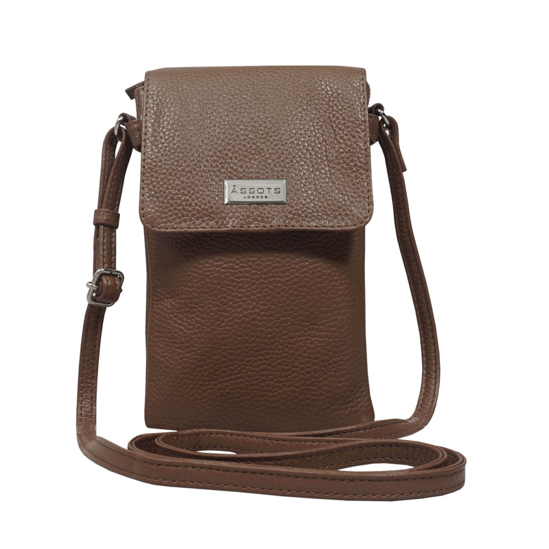 'MARIA' Tan Pebble Grain Real Leather Crossbody Phone Bag