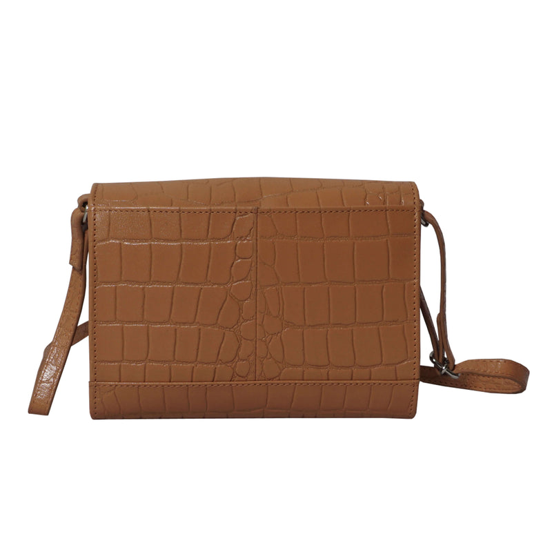 'MATILDA' Rust Croc Designer Leather Organiser Flap Over Crossbody Bag