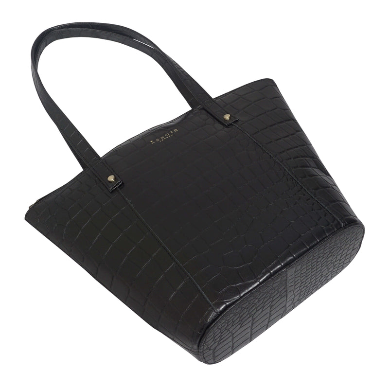 'MELANIE' Black Croc Real Leather Unlined Bucket Bag