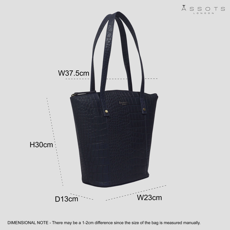 'MELANIE' Navy Croc Real Leather Unlined Bucket Bag