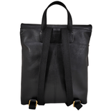 'MERLIN' Black Full Grain Leather Zip Around Flap-over Backpack