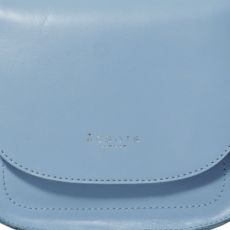 'NICOLA' Pastel Blue Smooth Real Leather Crossbody Saddle Bag