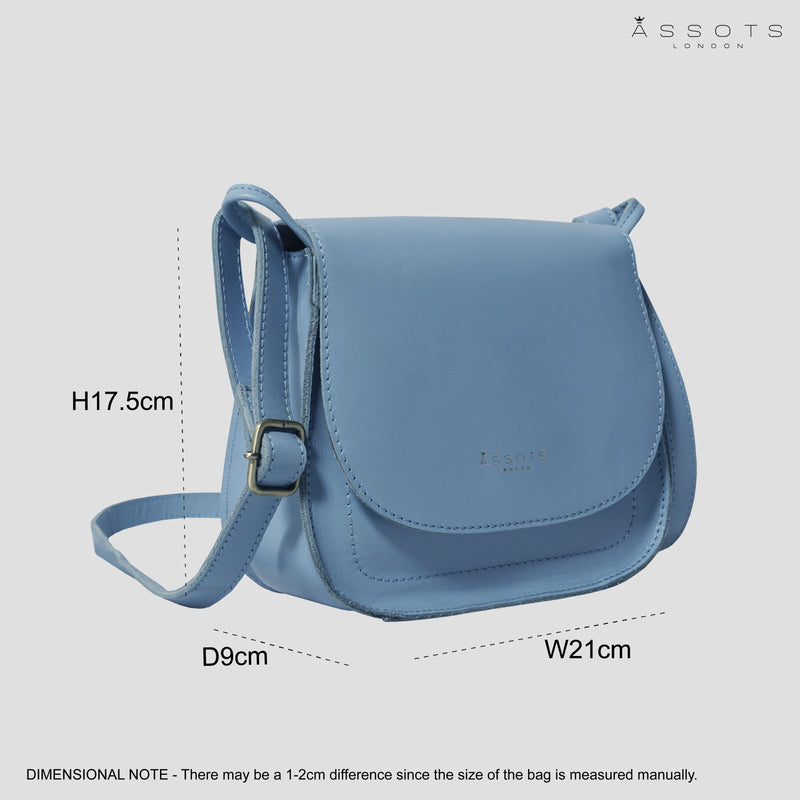 'NICOLA' Pastel Blue Smooth Real Leather Crossbody Saddle Bag