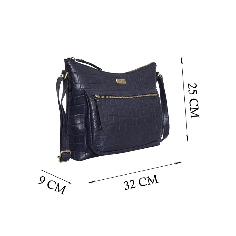 'OLGA' Navy Blue Croc Designer Leather Crossbody Shoulder Bag