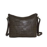 'OLGA' Olive Croc Designer Leather Crossbody Shoulder Bag