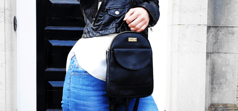 Womens Black Mini Soft Real Leather Backpack Rucksack uk George Assots London