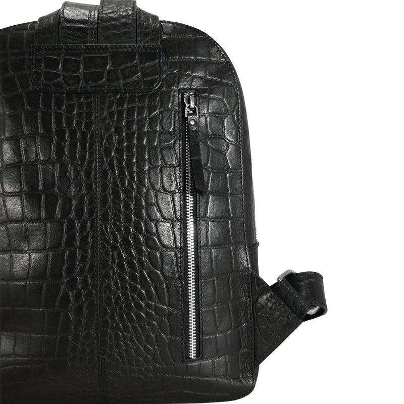 'OSCAR' Black Full Grain Croc Leather Laptop Backpack