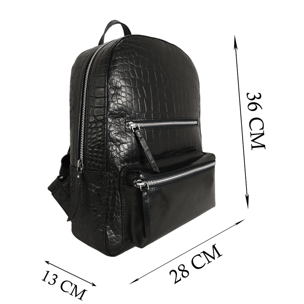 Black Croc Designer Leather Lightweight ipad Laptop Backpack Oscar Assots London