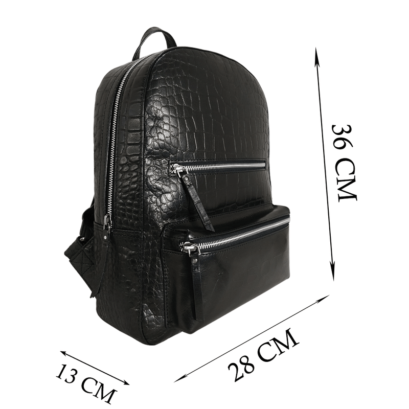 'OSCAR' Black Full Grain Croc Leather Laptop Backpack