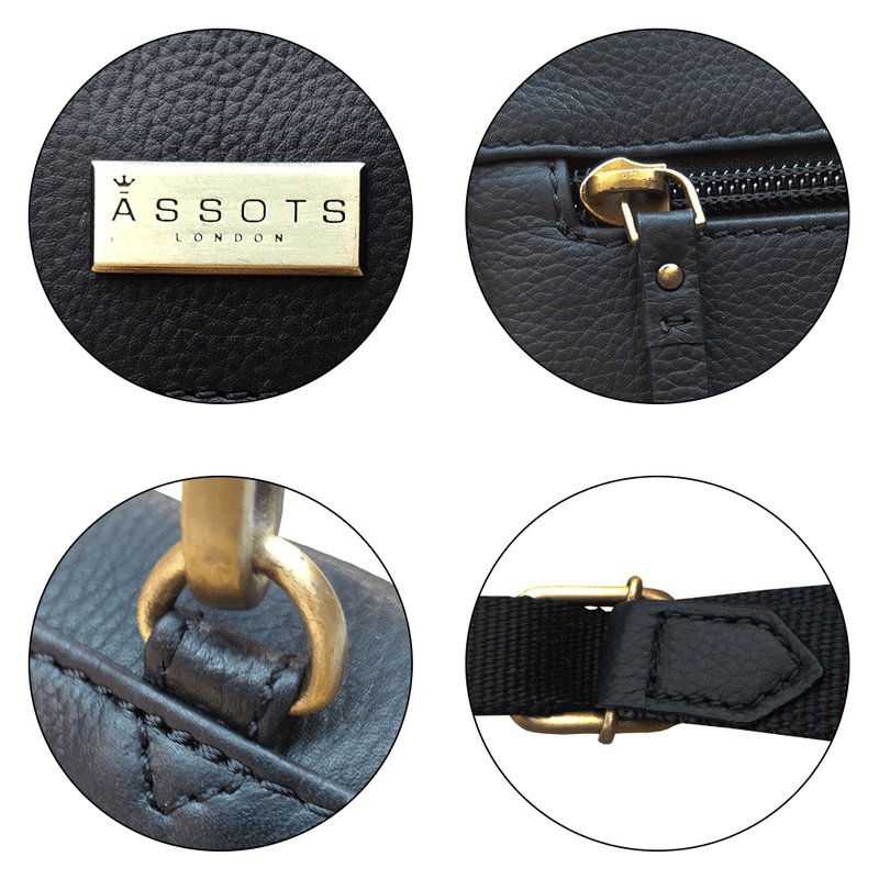 'OSLO' Black Pebble Grain Leather Crossbody Bag