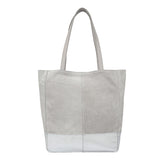 'PAIGE' Grey Real Leather + Silver Metallic Leather Tote Bag