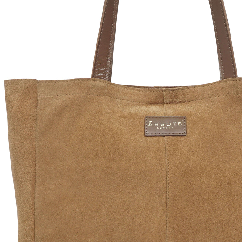 'PAIGE' Tan Real Leather + Yellow Gold Metallic Leather Tote Bag