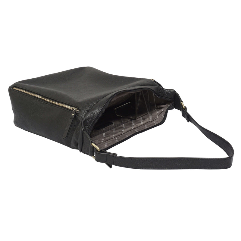'PAMELA' Black Pebble Grain Real Leather Designer Shoulder Hobo Bag