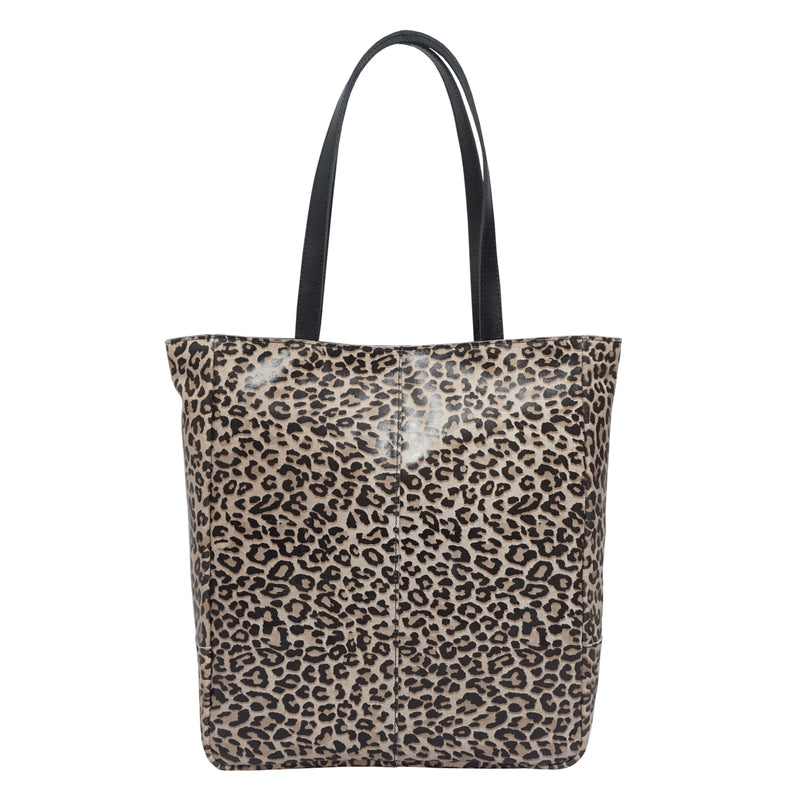 'PATRICIA' Black Leopard + Smooth Real Leather Oversized Slouchy Tote Bag