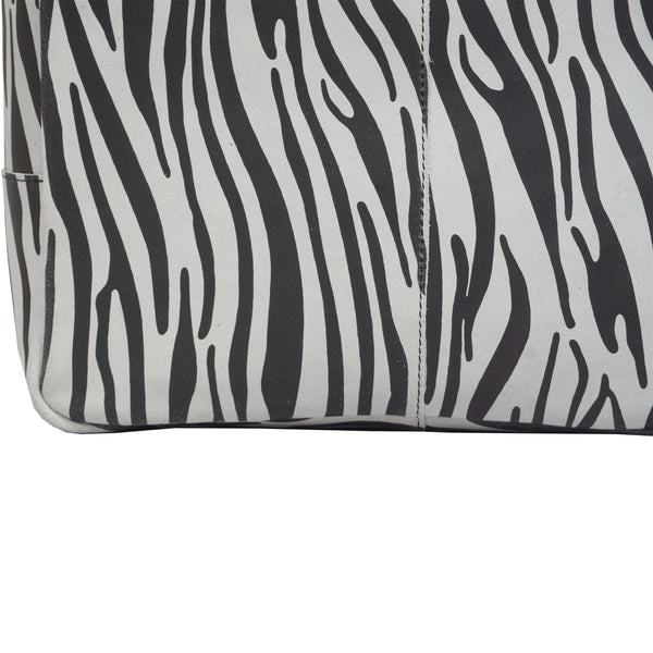 'PATRICIA' Black Zebra + Smooth Real Leather Oversized Slouchy Tote Bag