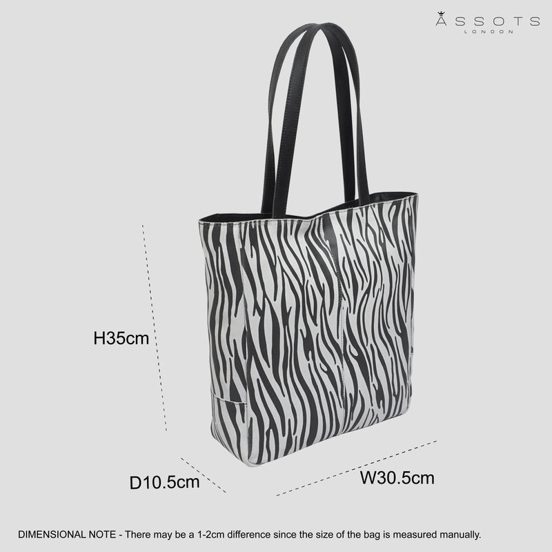 'PATRICIA' Black Zebra + Smooth Real Leather Oversized Slouchy Tote Bag