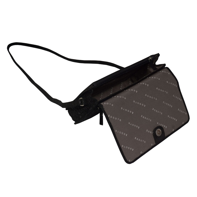 'PEARL' Black Python Snake Real Leather Flap Crossbody Bag