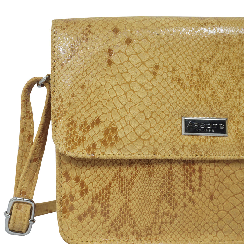 'PEARL' Mustard Python Snake Real Leather Flap Crossbody Bag
