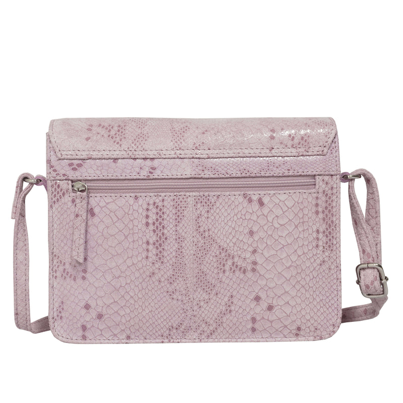 'PEARL' Pastel Pink Python Snake Real Leather Flap Crossbody Bag