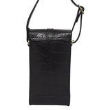'PETRA' Black Croc Real Leather Mobile Phone Crossbody Bag