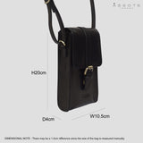 'PETRA' Black Polished VT Real Leather Mobile Phone Crossbody Bag
