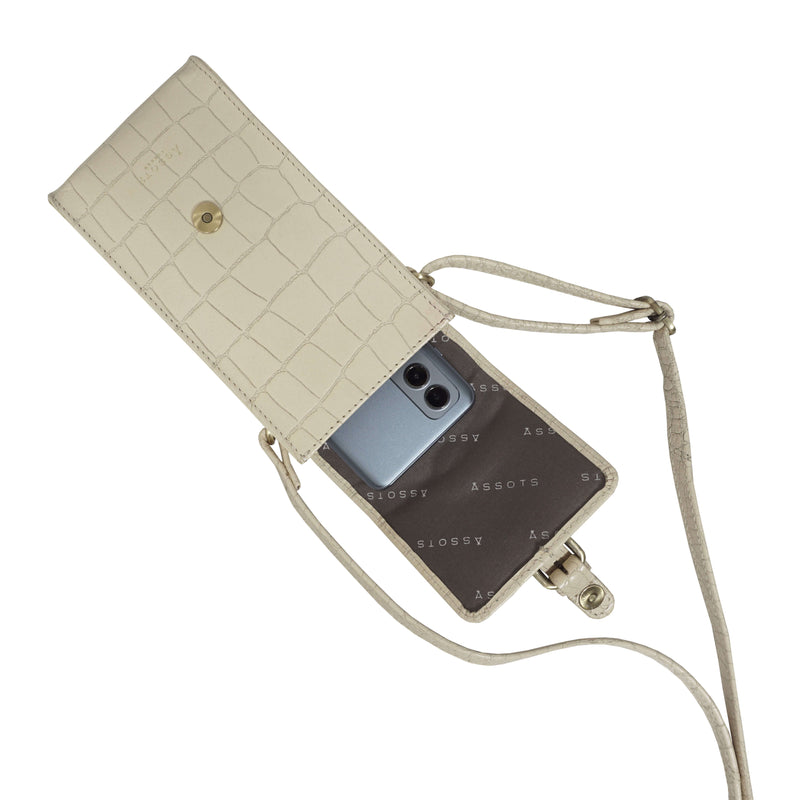 'PETRA' Off White Croc Real Leather Mobile Phone Crossbody Bag