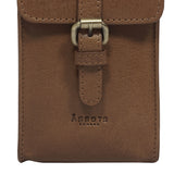 'PETRA' Tan Polished VT Real Leather Mobile Phone Crossbody Bag