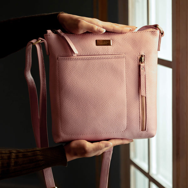 'EDITH' Pastel Pink Pebble Grain Leather Crossbody bag