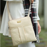 'ELSIE' Cream Pebble Grain Leather Zip Top Crossbody Bag