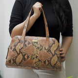 'ELEANOR' Tan Snake Print Real Leather Shoulder Bag
