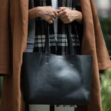 'ADELA' Black Smooth Real Leather Unlined Designer Tote Bag