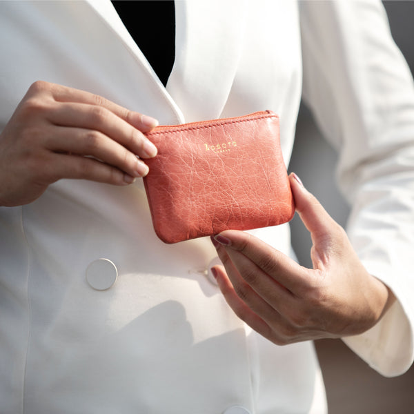 'Poppy' Red Full Grain Leather Zip Top Coin Purse