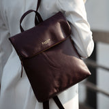 'MERLIN' Burgundy Full Grain Leather Zip Around Flap-over Backpack