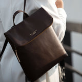 'MERLIN' Mokka Brown Full Grain Leather Zip Around Flap-over Backpack
