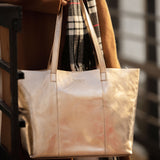 'MAISIE' Rose Gold Metallic Real Leather Shopper Tote Bag